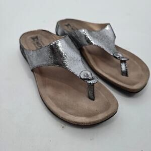 Mephisto Agacia Silver Leather Air-Relax Flip Flop Sandals 38 / US 7.5/8